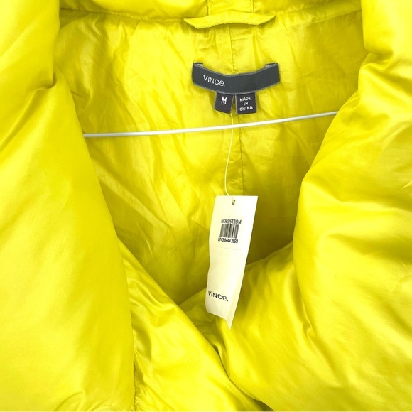 VINCE NWT Vince Neon Yellow Goose Down Magnetic Button Zipper Puffer Vest Jacket - Picture 5 of 6